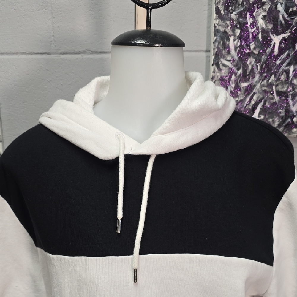 Michael Kors Black and White Colorblock Hooded Sweatshirt - Picture 2 of 11